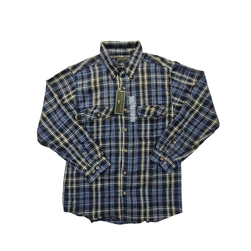 Field & Stream 1871 Flannel Shirt Mens Medium Navy Plaid 100% Cotton NWT